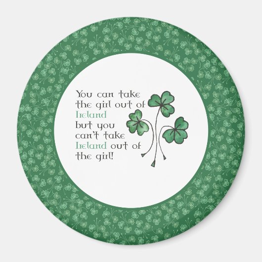 Fun Green Kleeblatts Irish Girl Large Round Magnet (Vorne)