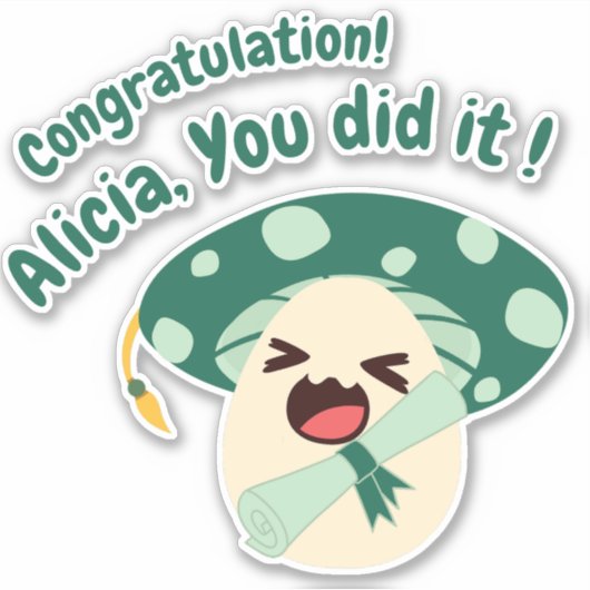 Fun Green Mushroom Grad Aufkleber (Vorderseite)