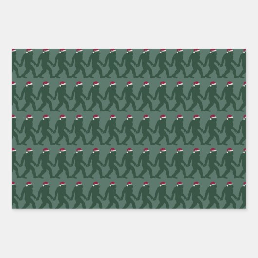 Fun Green Tonal Bigfoot Santa Unique Xmas Geschenkpapier Set (Vorderseite)