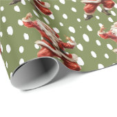 Fun Green Vintag Dancing Santa Claus Geschenkpapier (Rolleneckpunkt)