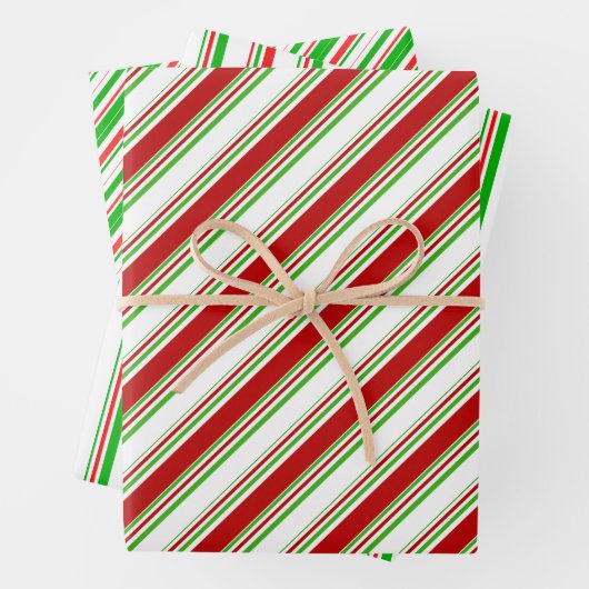 Fun Green, White, Red Christmas Inspirierte Streif Geschenkpapier Set (Beispiel)