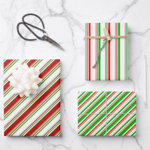 Fun Green, White, Red Christmas Inspirierte Streif Geschenkpapier Set