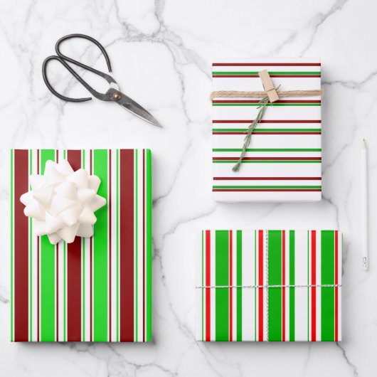 Fun Green, White, Red Christmas Themed Patterns Geschenkpapier Set (Vorderseite)