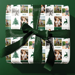 Fun Green Woodland Custom Foto Collage Monogram Geschenkpapier