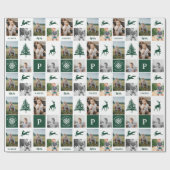 Fun Green Woodland Custom Foto Collage Monogram Geschenkpapier (Flach)