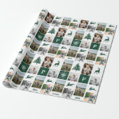 Fun Green Woodland Custom Foto Collage Monogram Geschenkpapier (Ungerollt)