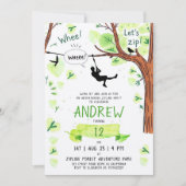 Fun Green Zipline Forest Adventure Watercolor Einladung (Vorderseite)