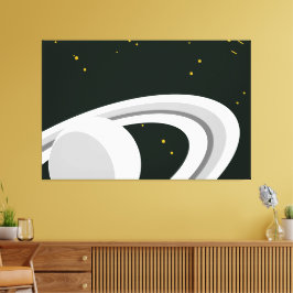 Fun Grey Saturn Planet Rings Green Outerspace Leinwanddruck