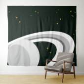 Fun Grey White Saturn Planet Rings Stars Space Wandteppich (Beispiel (Horizontal))