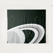 Fun Grey White Saturn Planet Rings Stars Space Wandteppich (Vorderseite (Horizontal))