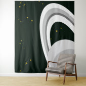 Fun Grey White Saturn Planet Rings Stars Space Wandteppich (Beispiel)