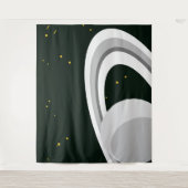 Fun Grey White Saturn Planet Rings Stars Space Wandteppich (Vorderseite)