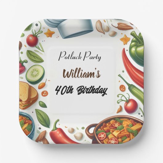 Fun Grillen Taco Koch Soup Potluck Party 40. Gebur Pappteller (Vorderseite)