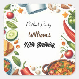 Fun Grillen Taco Koch Soup Potluck Party 40. Gebur Quadratischer Aufkleber