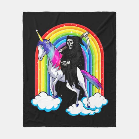 Fun Grim Reaper Riding An Unicorn Death Unicorn Ha Fleecedecke (Vorderseite)