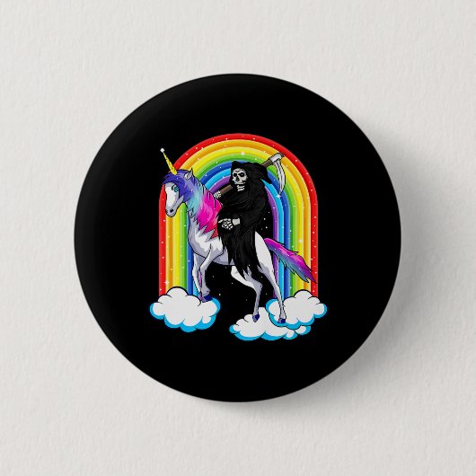 Fun Grim Sensenmann reiten ein Einhorn Tod Unicorn Button (Vorderseite)