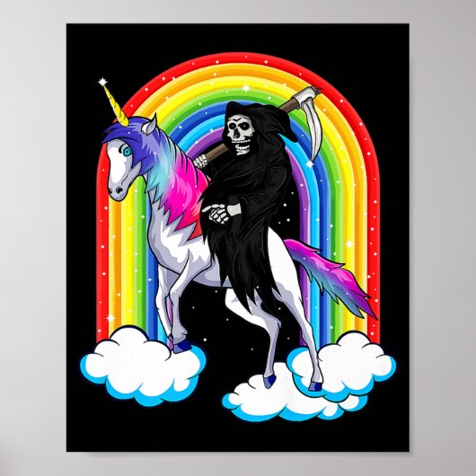 Fun Grim Sensenmann reiten ein Einhorn Tod Unicorn Poster (Vorne)