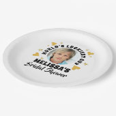 Fun Grooms Face Foto Gold Hearts Brautparty Pappteller (Schrägansicht)