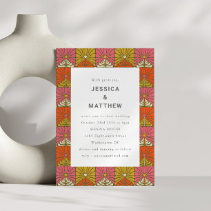 Fun Groovy 70er Vintag Rosa Gelbe Blumenhochzeit Einladung