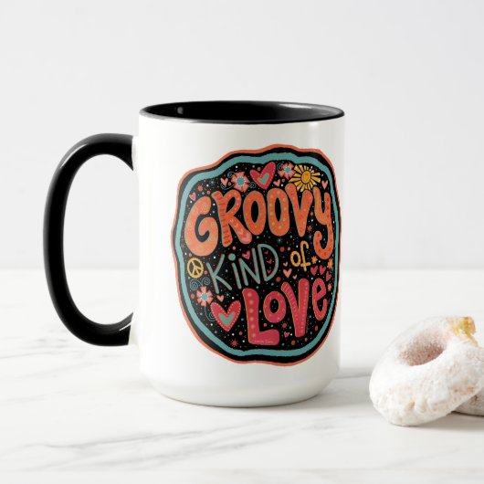 Fun Groovy Art von Liebe Inspirivity Tasse (Mit Donut)