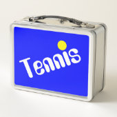 Fun Groovy White Yellow TENNIS Text auf Hellblau Metall Brotdose (Rückseite)