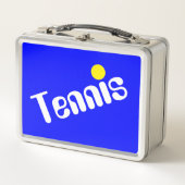 Fun Groovy White Yellow TENNIS Text auf Hellblau Metall Brotdose (Vorderseite)