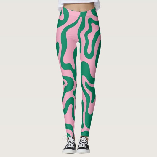 Fun grün und pink abstrakte Stilschwarz Leggings (Vorderseite)