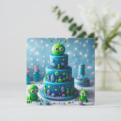 FUN GRÜNE ALIEN UND RAUM THEMA KINDERGEBURTSTAG KARTE (Stehend Vorderseite)