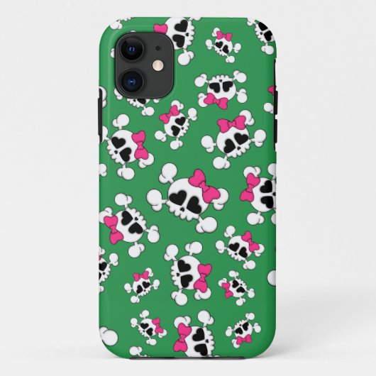 Fun grüne Schädel und Bogen Muster Case-Mate iPhone Hülle (Rückseite)