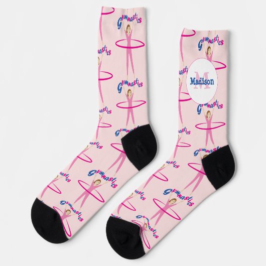 Fun Gymnastics text Pink hula hoop girl Monogram Socken (Linkes Detail)