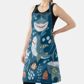 Fun Hai Cartoon Collage niedliche Abbildung blau Schürze (InSitu)