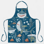 Fun Hai Cartoon Collage niedliche Abbildung blau Schürze (Vorderseite)