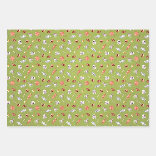 Fun Halloween Candy and Skulls Geschenkpapier Set (Vorderseite)