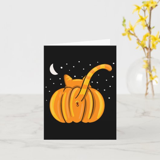 Fun Halloween Cat Hintern Pumpkin Orange Tab Karte (Gelbe Blume)