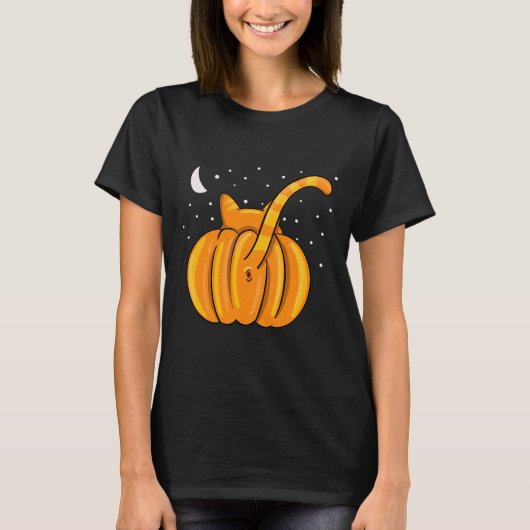 Fun Halloween Cat Hintern Pumpkin Orange Tab T-Shirt (Vorderseite)