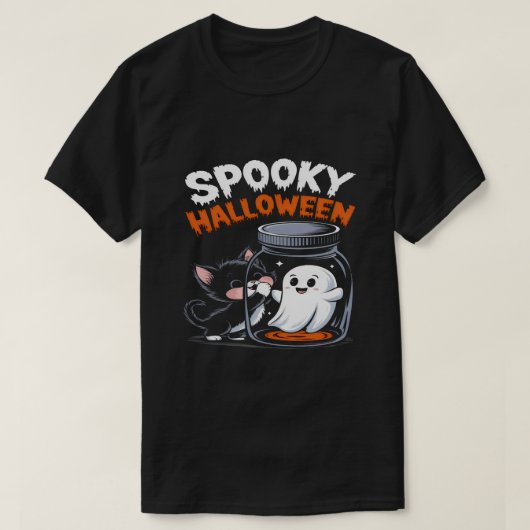Fun Halloween Cat und Ghost-Fun Spooky Design T-Shirt (Design vorne)