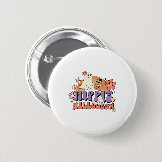 Fun Halloween Designs Hippie Halloween Retro Button (Vorne & Hinten)