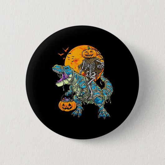 Fun Halloween Dinosaur T Rex Mummy Pumpkin Candy S Button (Vorderseite)