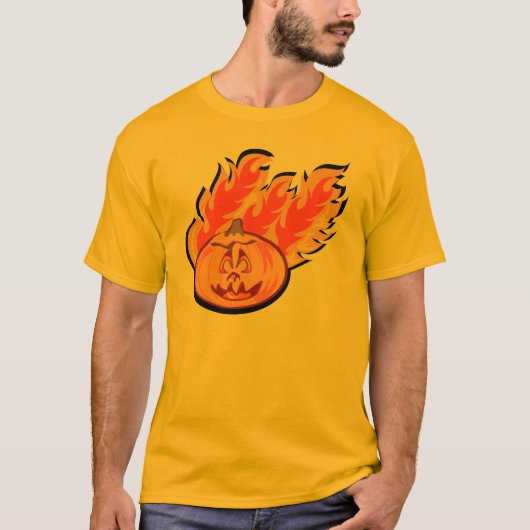 Fun Halloween Flaming Pumpkin Cartoon Art T-Shirt (Vorderseite)