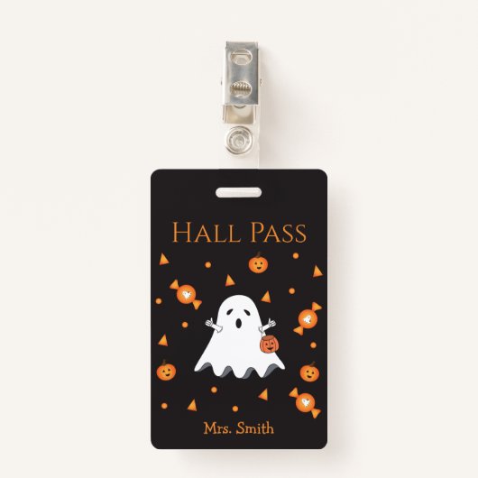 Fun Halloween Ghost Hall Pass Ausweis (Vorderseite mit Klammer)