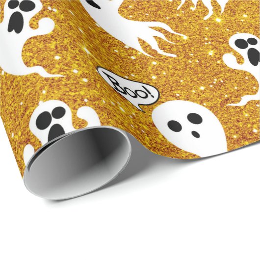 Fun Halloween Gold Glitzer Ghosts Geschenkpapier (Rolleneckpunkt)