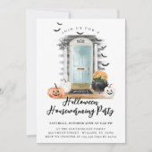 Fun Halloween Housewarming Party Blue Front Door Ankündigung (Vorderseite)