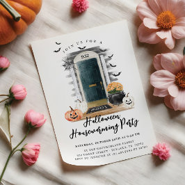Fun Halloween Housewarming Party Green Front Door Ankündigung