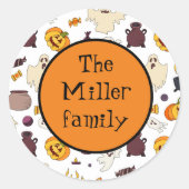 Fun Halloween Illustrations Personalisiert Monogra Runder Aufkleber (Vorderseite)