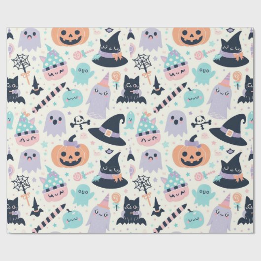 Fun Halloween Pastel Pattern Geschenkpapier (Flach)