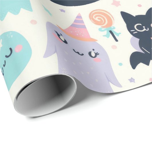 Fun Halloween Pastel Pattern Geschenkpapier (Rolleneckpunkt)