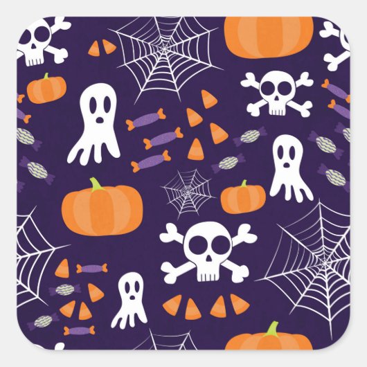 Fun Halloween Pattern Quadratischer Aufkleber (Vorderseite)