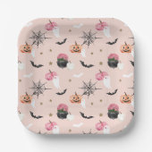 Fun Halloween Pink & Orange Pumpkin Spider Web Bat Pappteller (Vorderseite)