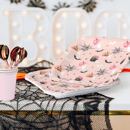 Fun Halloween Pink & Orange Pumpkin Spider Web Bat Pappteller