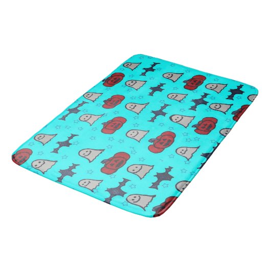 Fun Halloween Print on Blue Badematte (Schrägansicht)